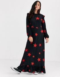 Nobody  39 s Child ruffle shoulder maxi dress in star print   ASOS at Asos